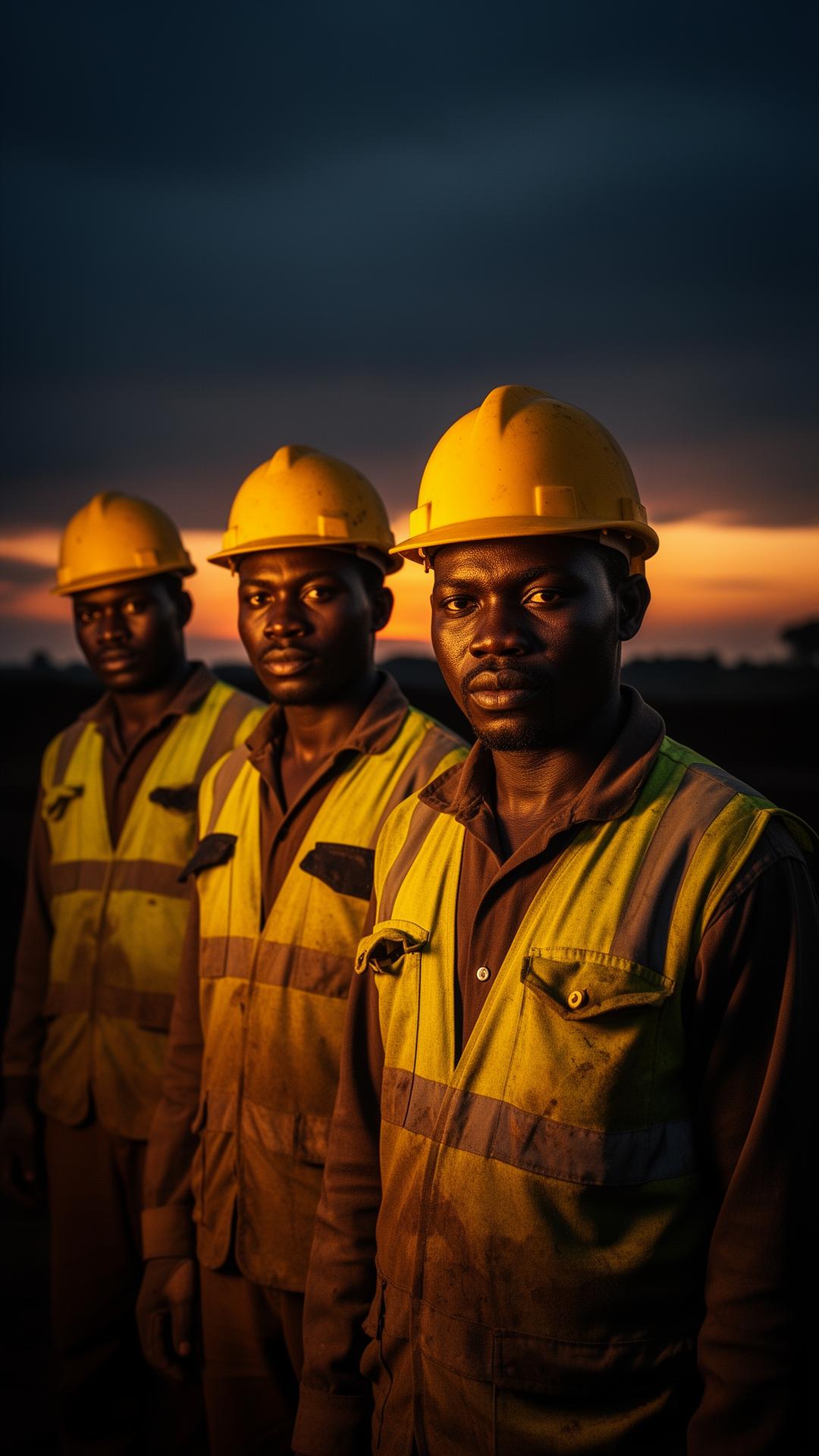 Motion Mining team in safety gear at dusk
